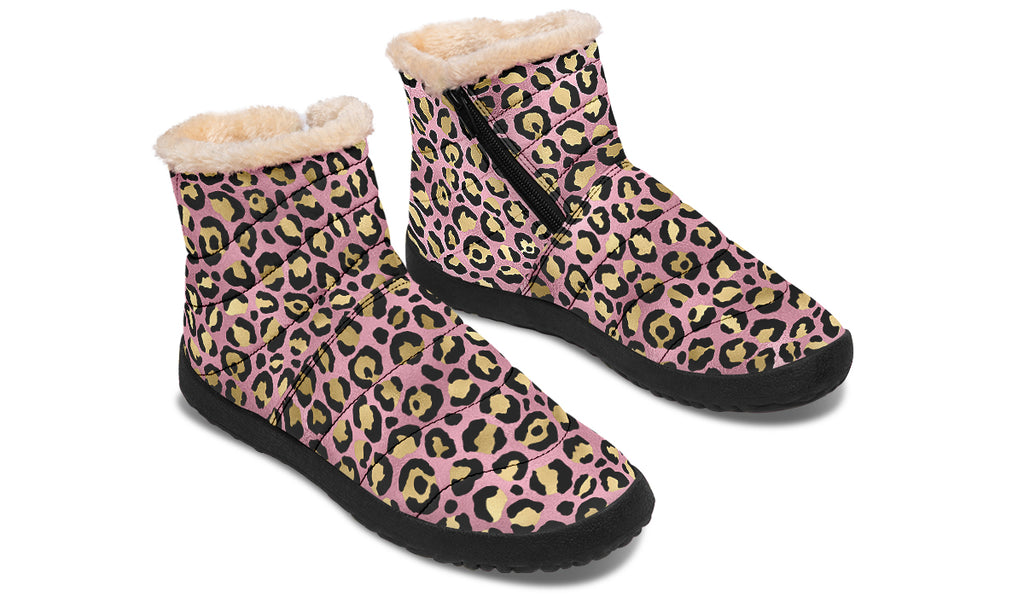 Pink Leopard Faux Fur Ankle Boots