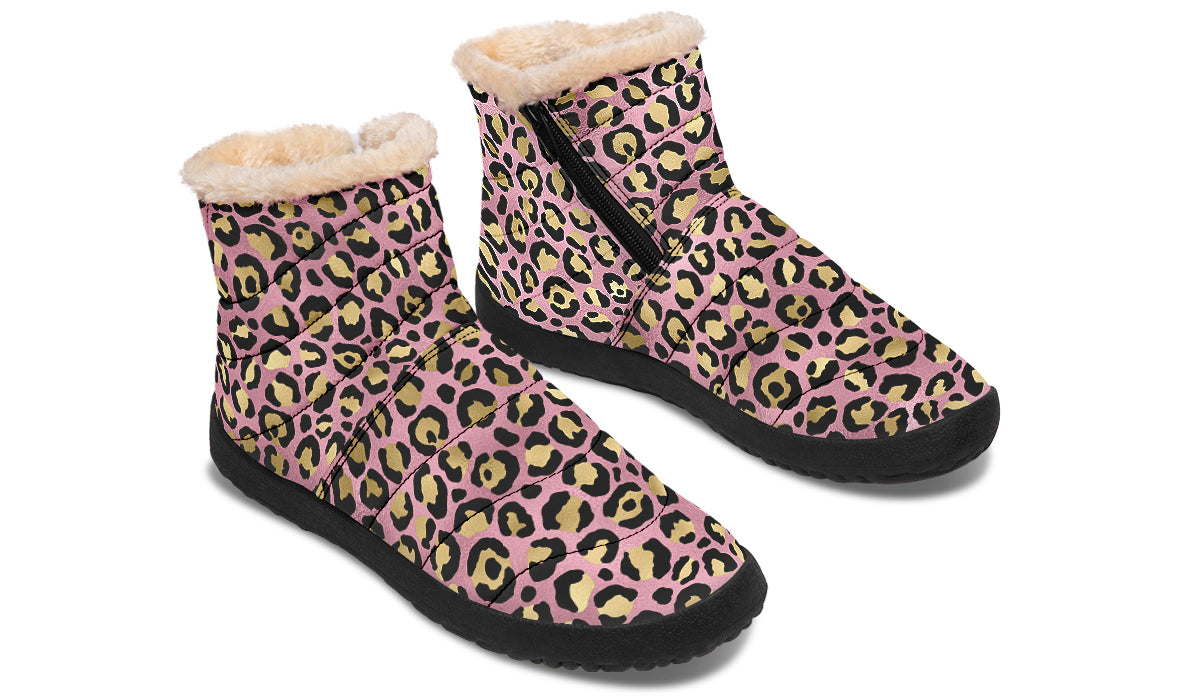Pink Leopard Faux Fur Ankle Boots