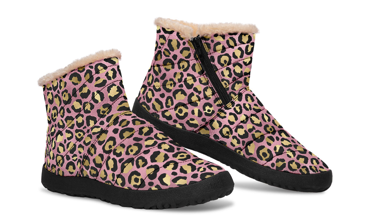 Pink Leopard Faux Fur Ankle Boots