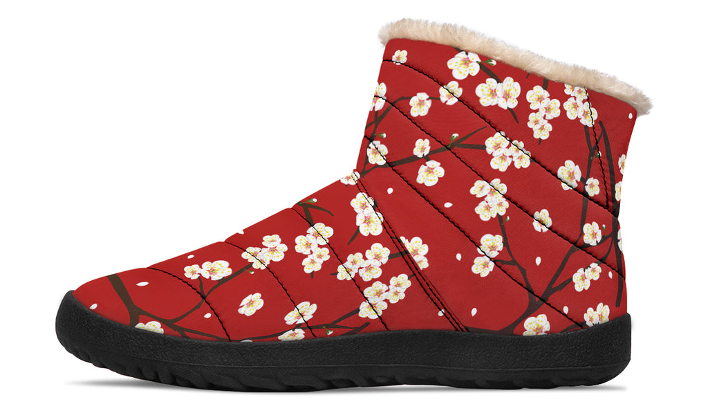 Plum Blossoms Faux Fur Ankle Boots Offbeat Sweetie