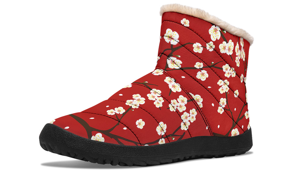 Plum Blossoms Faux Fur Ankle Boots Offbeat Sweetie