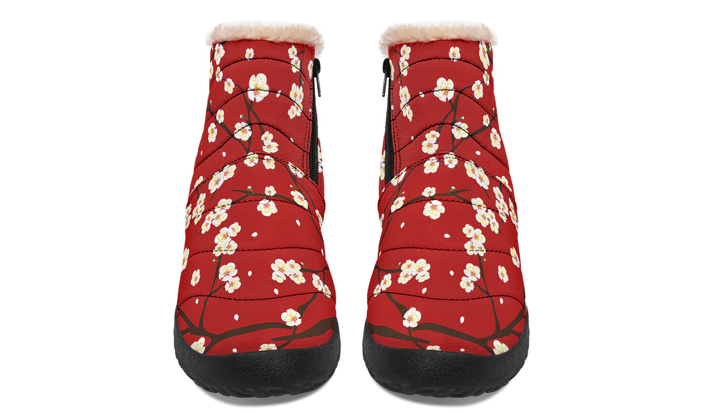 Plum Blossoms Faux Fur Ankle Boots Offbeat Sweetie