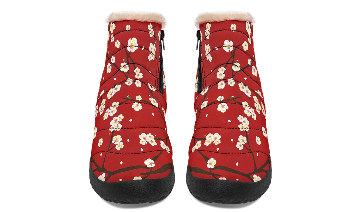 Plum Blossoms Faux Fur Ankle Boots Offbeat Sweetie