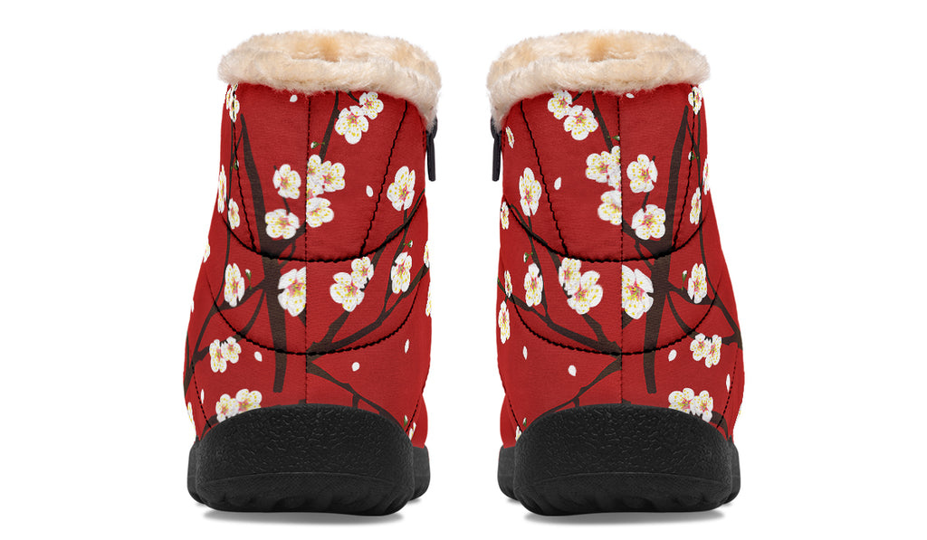 Plum Blossoms Faux Fur Ankle Boots Offbeat Sweetie