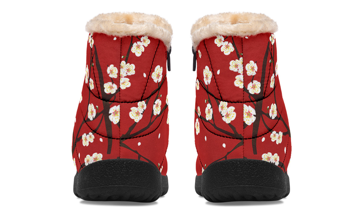 Plum Blossoms Faux Fur Ankle Boots Offbeat Sweetie
