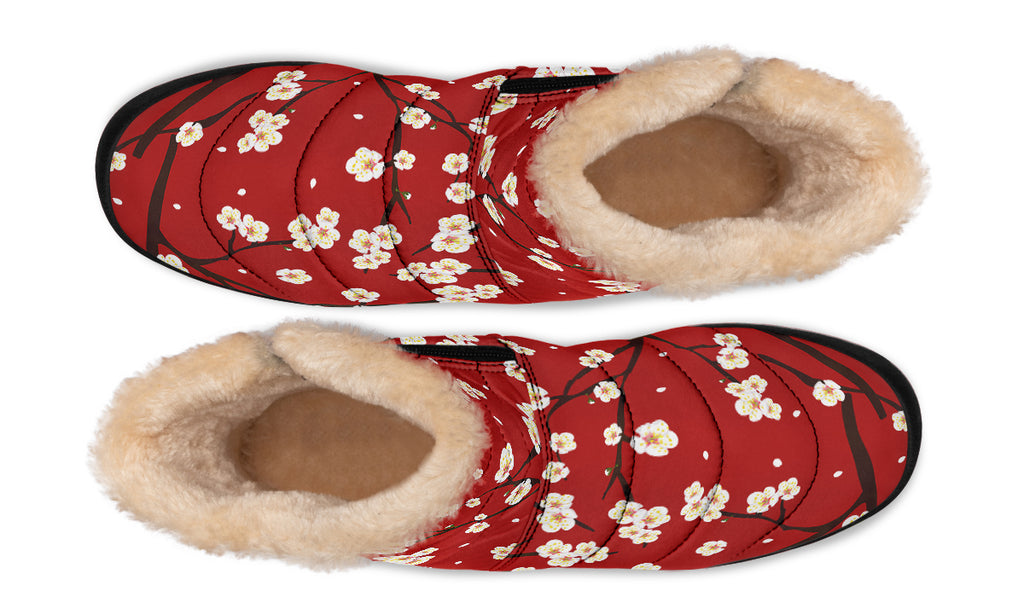 Plum Blossoms Faux Fur Ankle Boots Offbeat Sweetie
