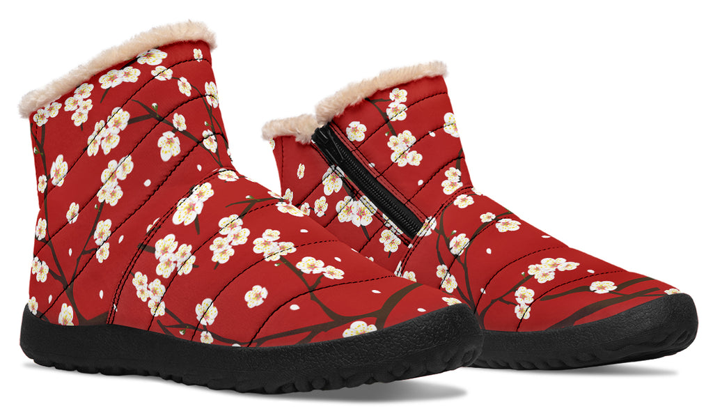 Plum Blossoms Faux Fur Ankle Boots Offbeat Sweetie