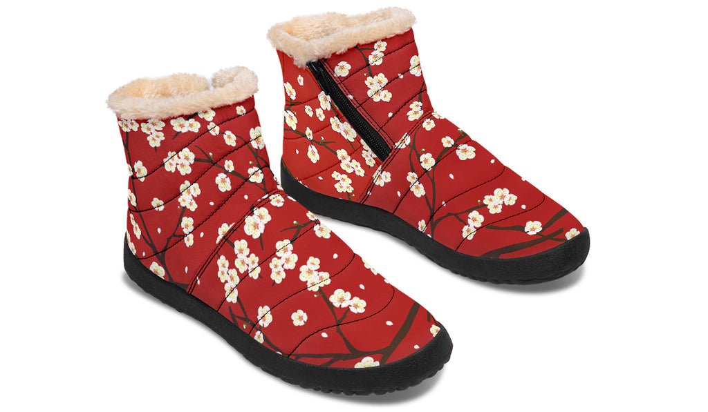 Plum Blossoms Faux Fur Ankle Boots Offbeat Sweetie