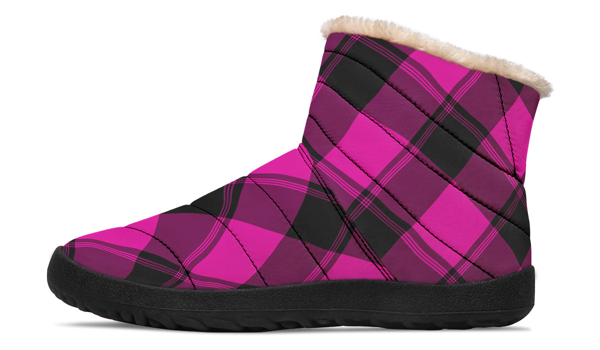 Pretty In Pink Plaid Faux Fur Ankle Boots