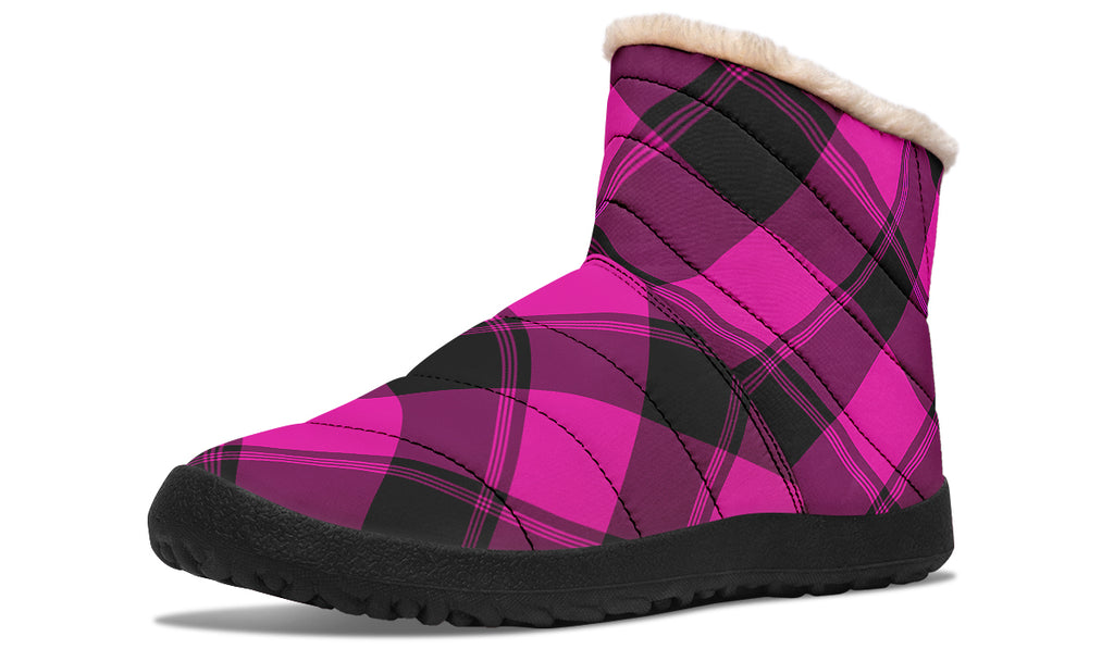 Pretty In Pink Plaid Faux Fur Ankle Boots