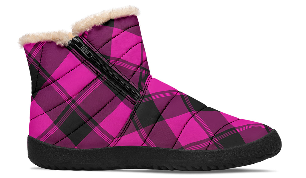 Pretty In Pink Plaid Faux Fur Ankle Boots
