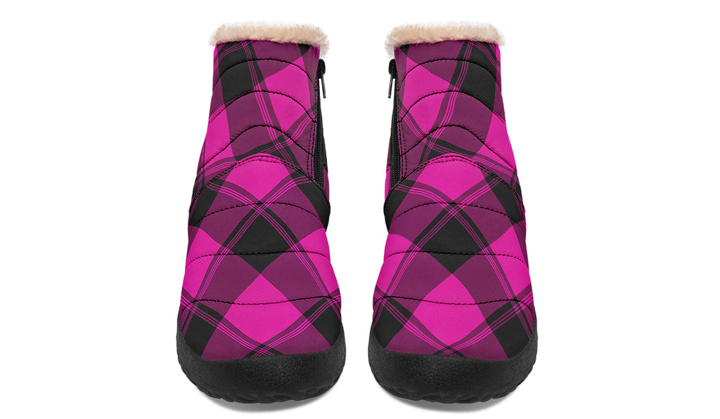 Pretty In Pink Plaid Faux Fur Ankle Boots