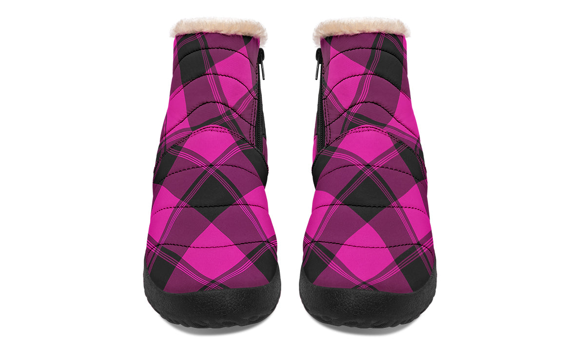 Pretty In Pink Plaid Faux Fur Ankle Boots