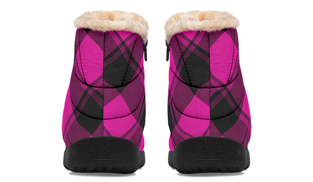 Pretty In Pink Plaid Faux Fur Ankle Boots