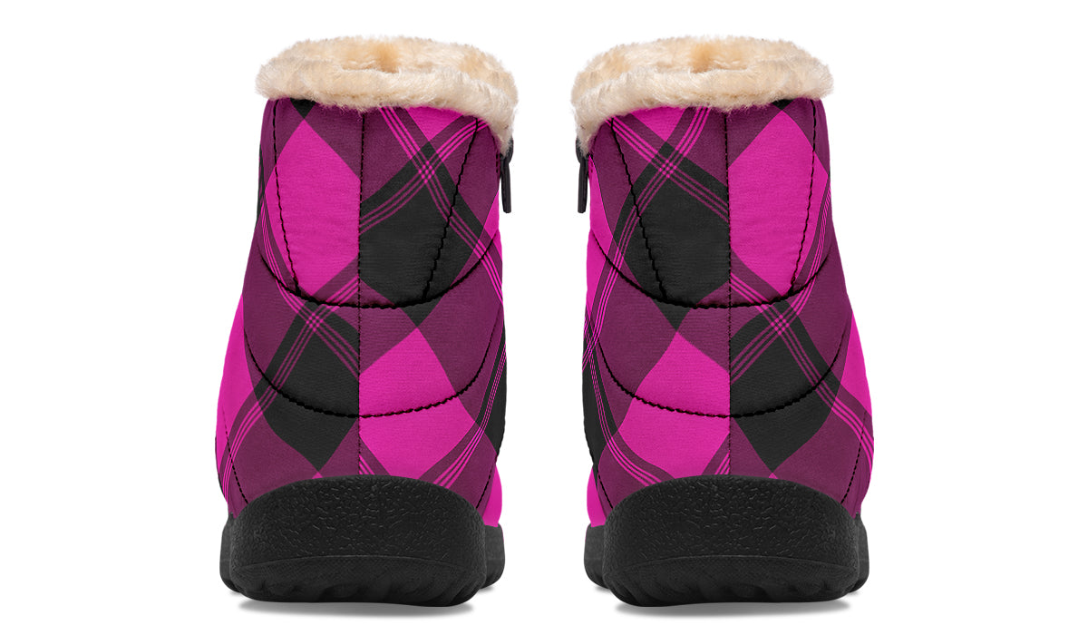 Pretty In Pink Plaid Faux Fur Ankle Boots