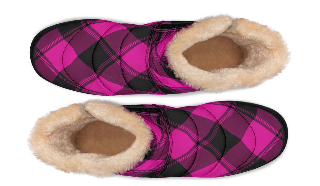 Pretty In Pink Plaid Faux Fur Ankle Boots