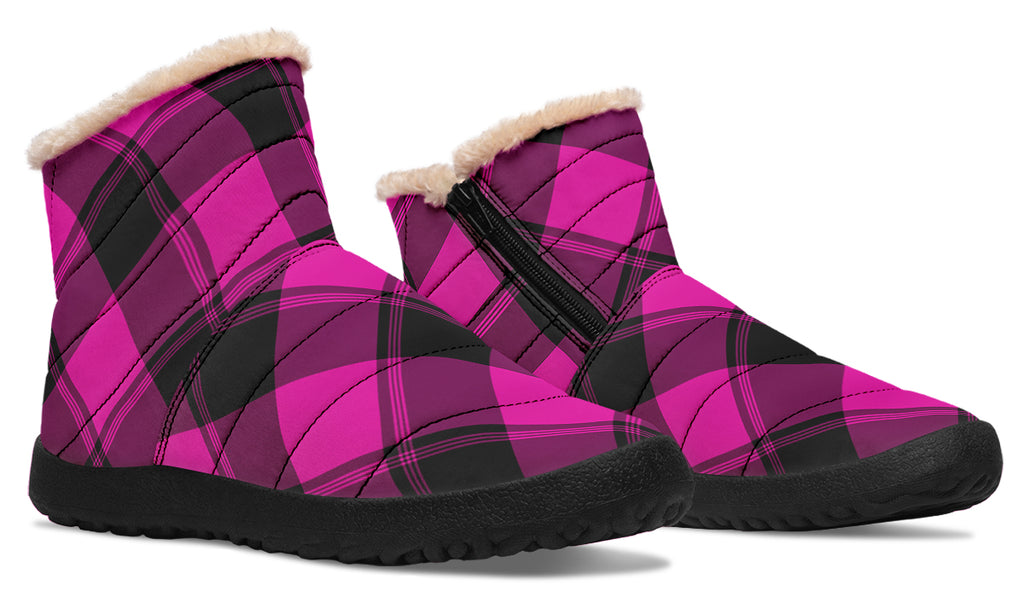 Pretty In Pink Plaid Faux Fur Ankle Boots