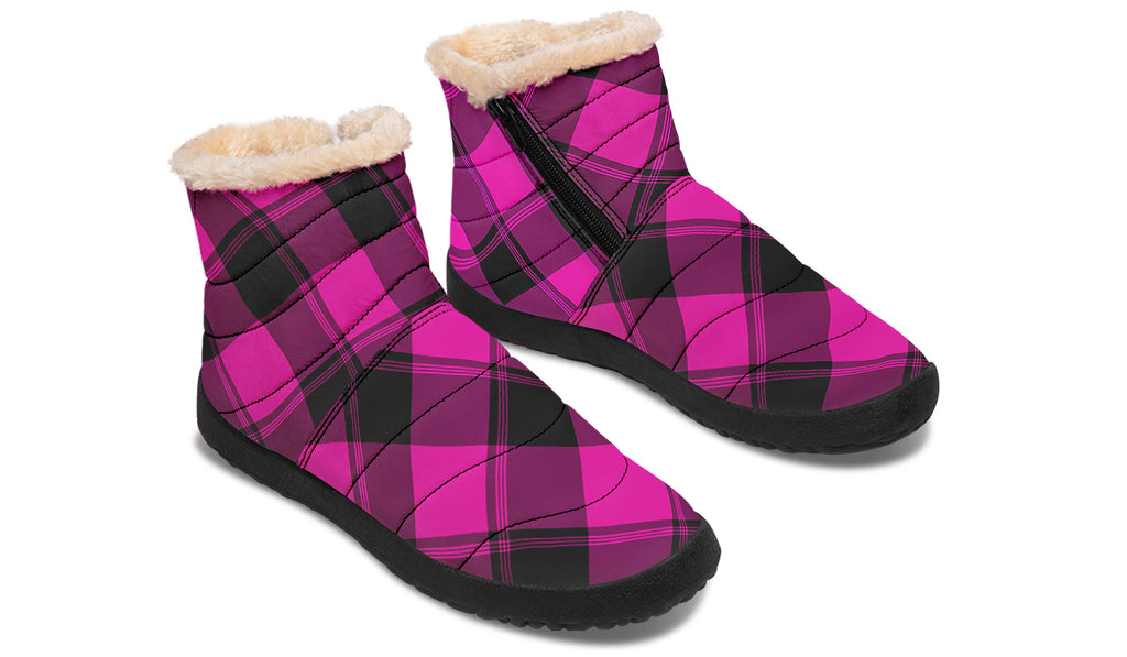 Pretty In Pink Plaid Faux Fur Ankle Boots