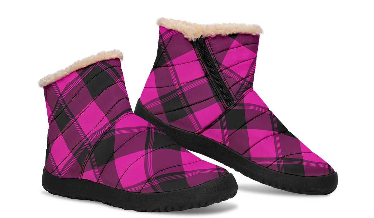 Pretty In Pink Plaid Faux Fur Ankle Boots
