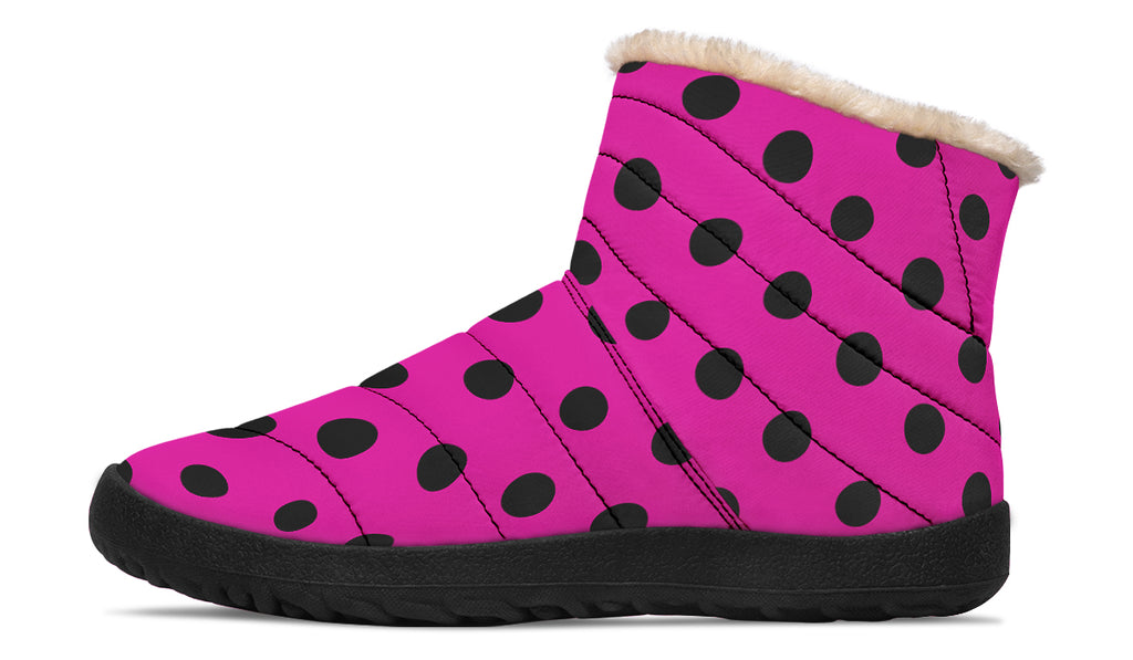 Pretty In Pink Polka Dot Faux Fur Ankle Boots