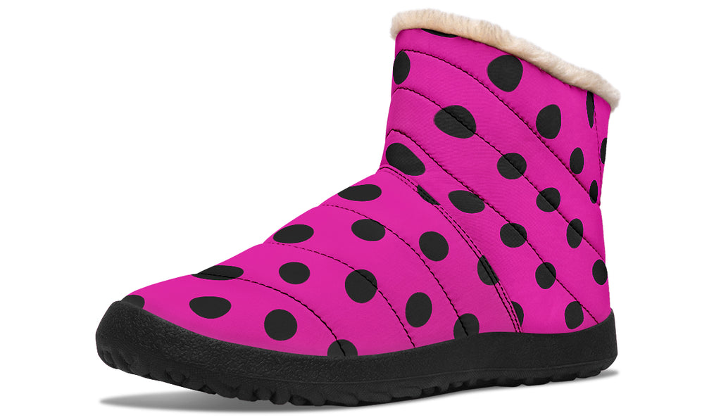 Pretty In Pink Polka Dot Faux Fur Ankle Boots
