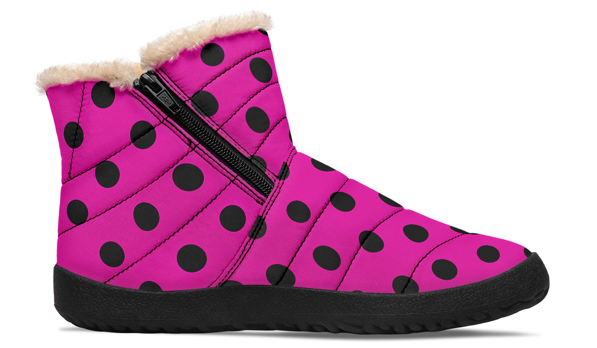Pretty In Pink Polka Dot Faux Fur Ankle Boots