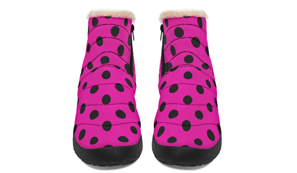 Pretty In Pink Polka Dot Faux Fur Ankle Boots