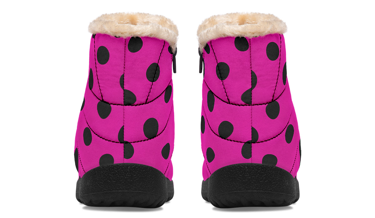 Pretty In Pink Polka Dot Faux Fur Ankle Boots