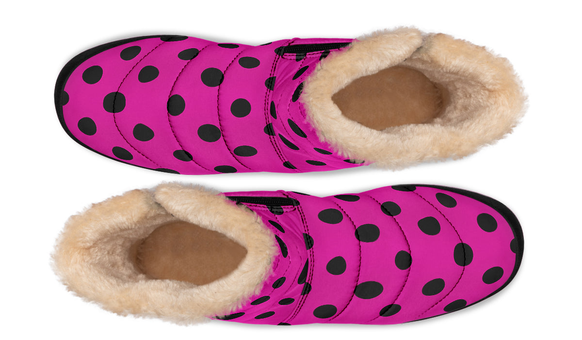 Pretty In Pink Polka Dot Faux Fur Ankle Boots