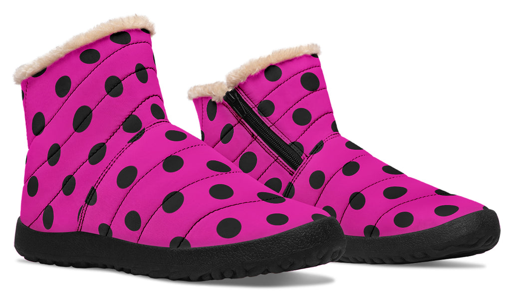 Pretty In Pink Polka Dot Faux Fur Ankle Boots