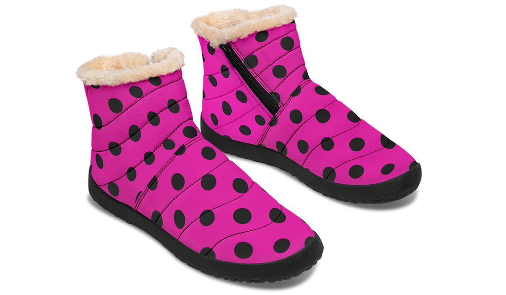 Pretty In Pink Polka Dot Faux Fur Ankle Boots