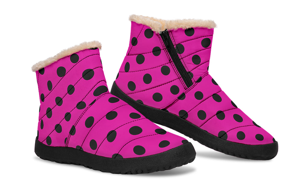 Pretty In Pink Polka Dot Faux Fur Ankle Boots