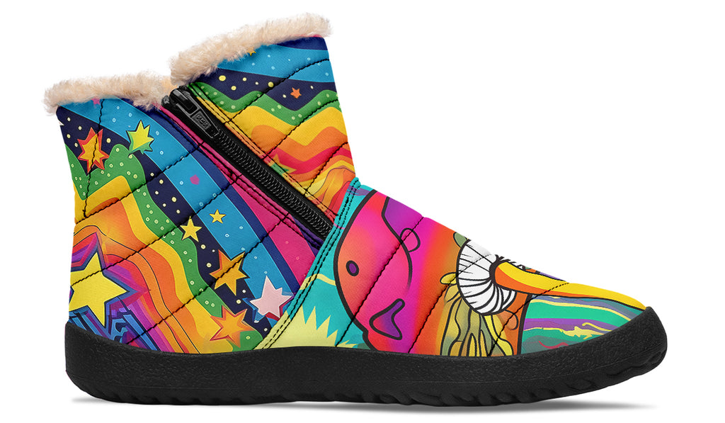 Psychedelic Mushies Faux Fur Ankle Boots