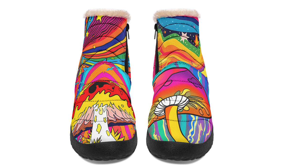 Psychedelic Mushies Faux Fur Ankle Boots