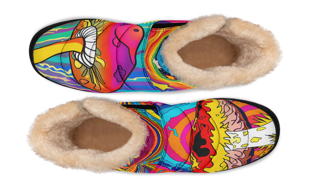 Psychedelic Mushies Faux Fur Ankle Boots