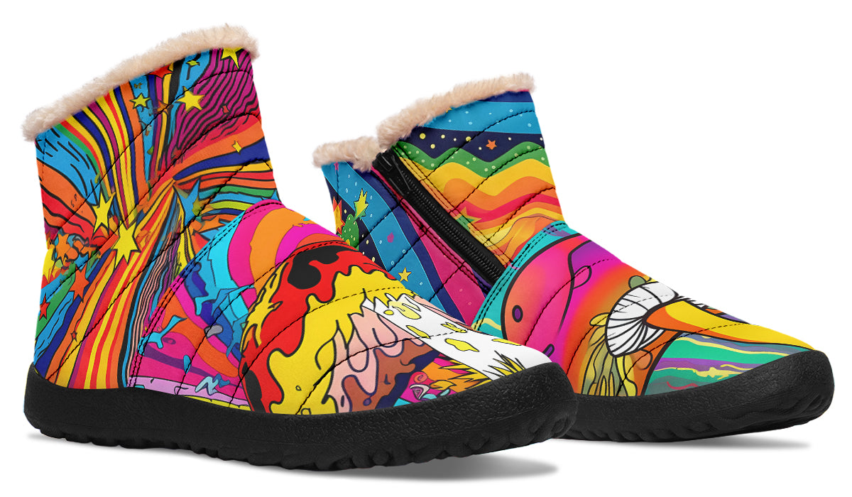 Psychedelic Mushies Faux Fur Ankle Boots