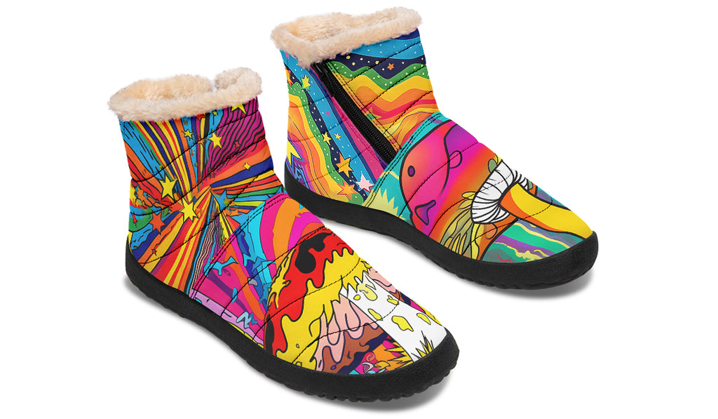 Psychedelic Mushies Faux Fur Ankle Boots