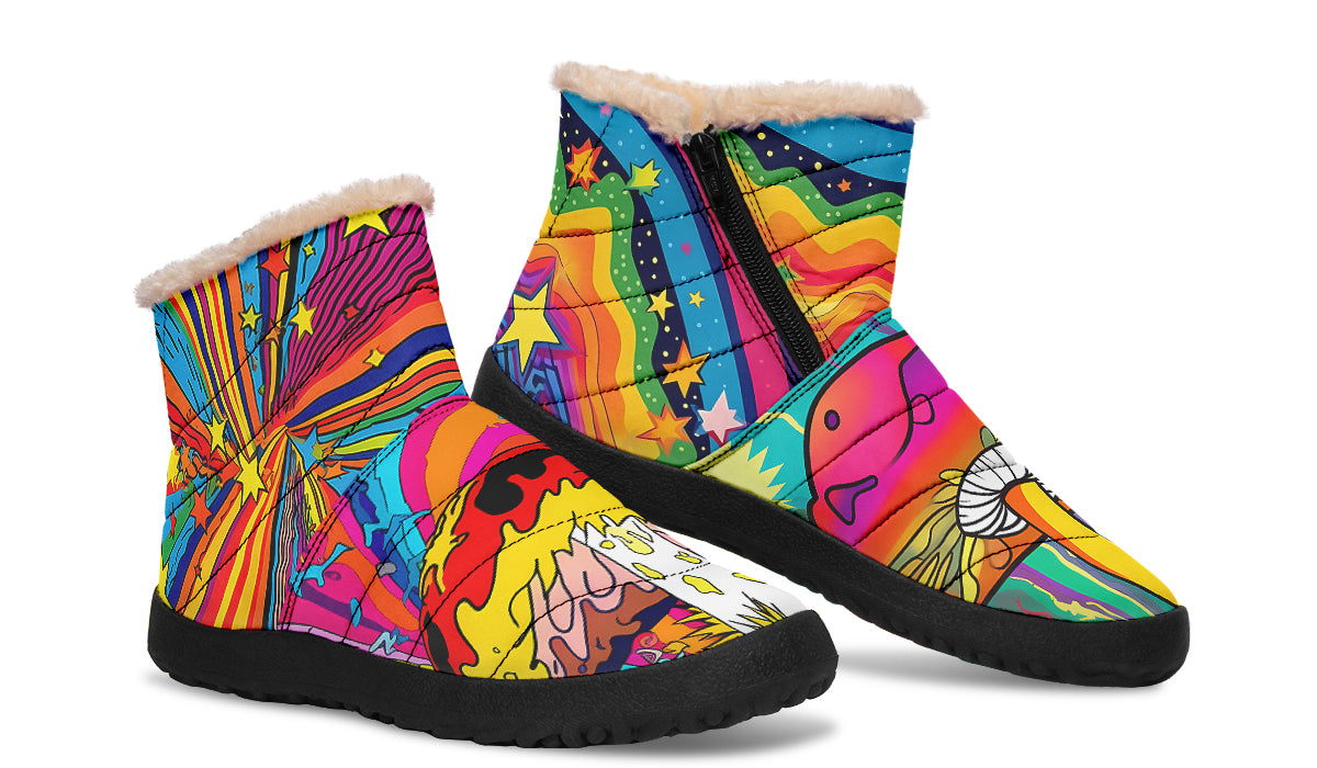 Psychedelic Mushies Faux Fur Ankle Boots