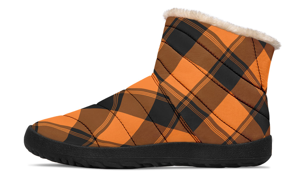 Pumpkin Pop Plaid Faux Fur Ankle Boots