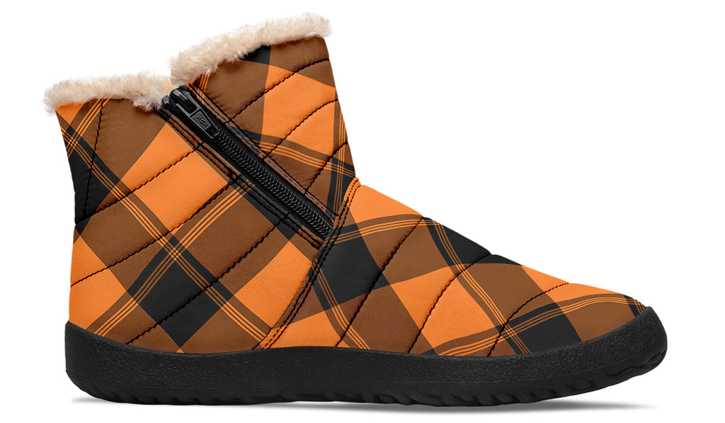 Pumpkin Pop Plaid Faux Fur Ankle Boots