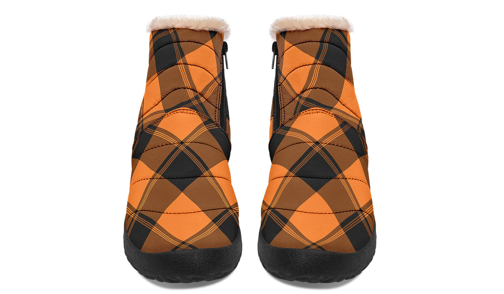 Pumpkin Pop Plaid Faux Fur Ankle Boots