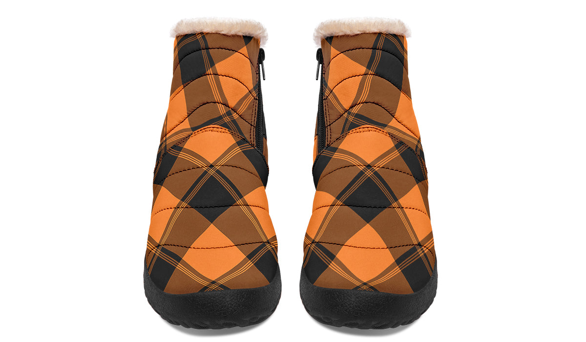 Pumpkin Pop Plaid Faux Fur Ankle Boots
