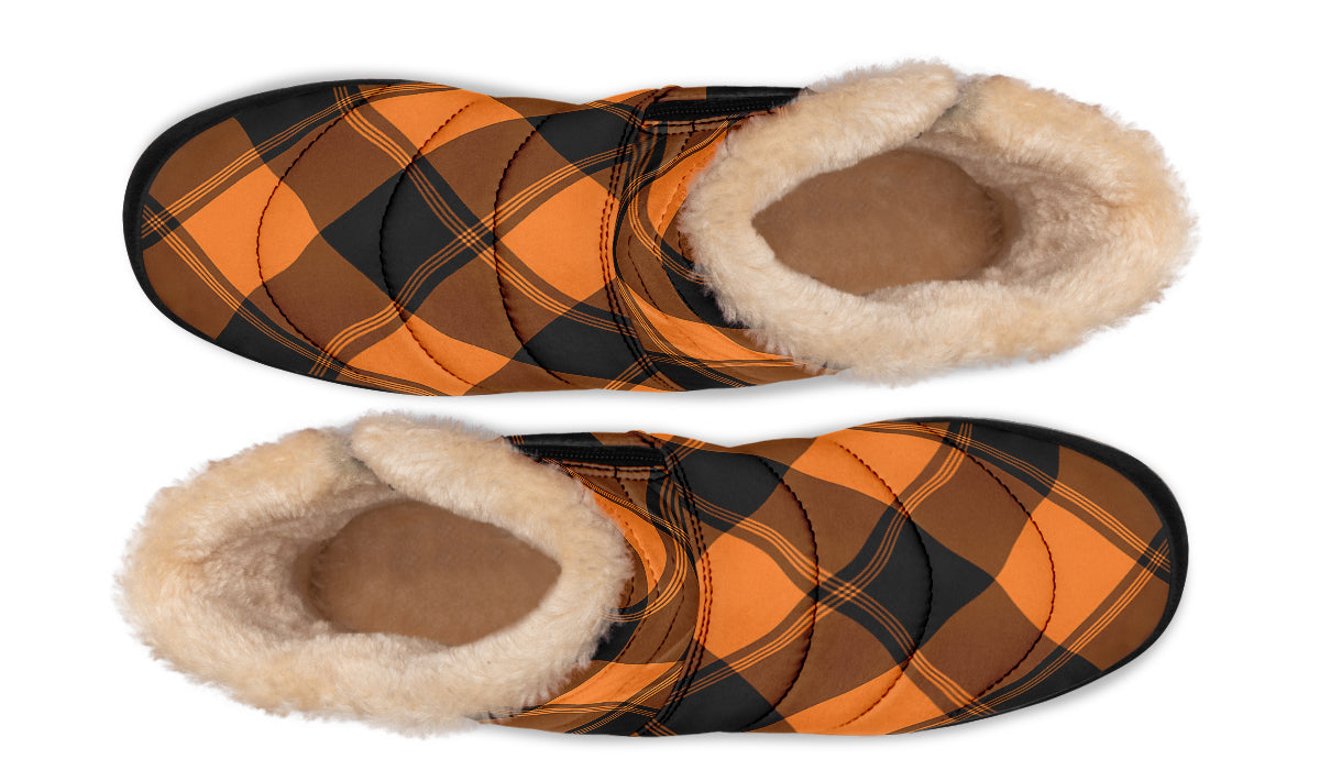 Pumpkin Pop Plaid Faux Fur Ankle Boots