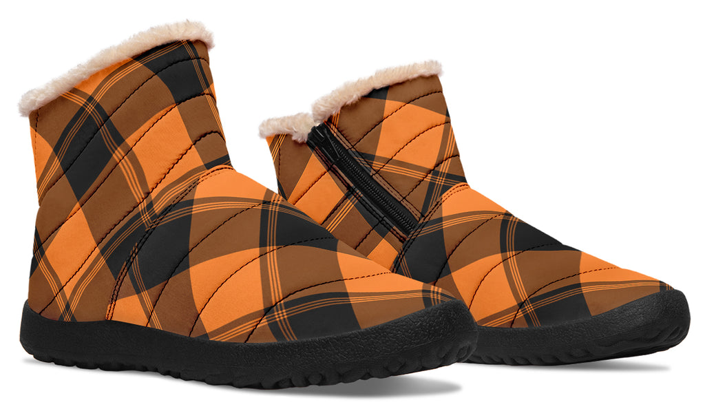 Pumpkin Pop Plaid Faux Fur Ankle Boots