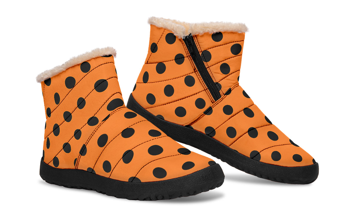 Pumpkin Pop Polka Dot Faux Fur Ankle Boots