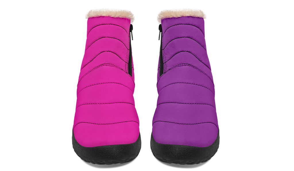 Purple And Pink Mismatch Faux Fur Ankle Boots