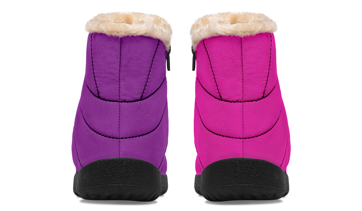Purple And Pink Mismatch Faux Fur Ankle Boots