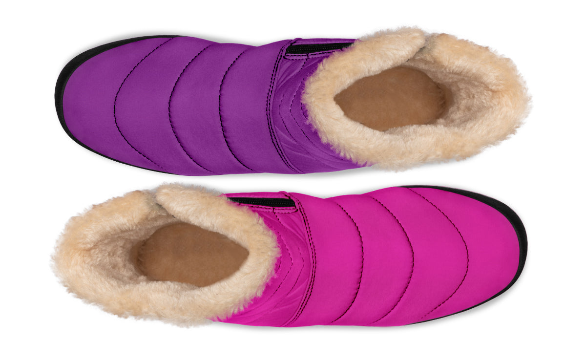 Purple And Pink Mismatch Faux Fur Ankle Boots