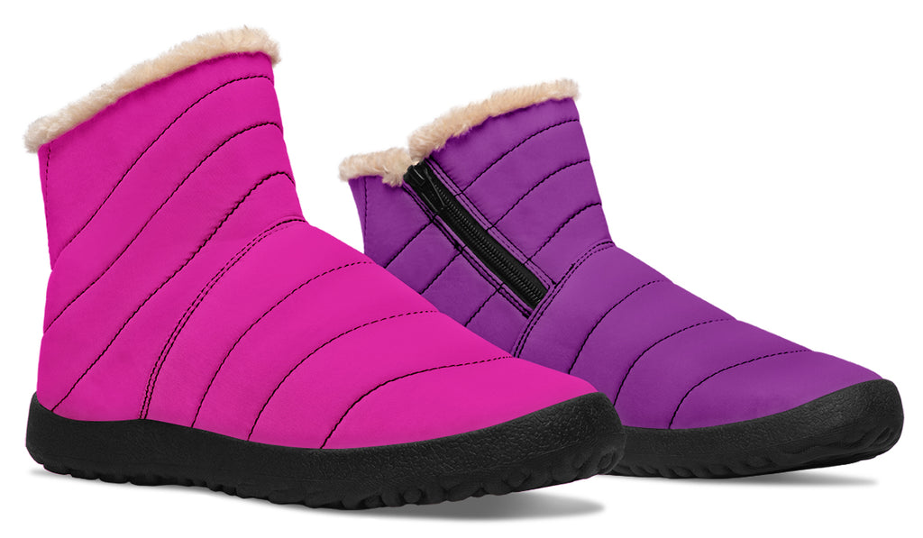 Purple And Pink Mismatch Faux Fur Ankle Boots