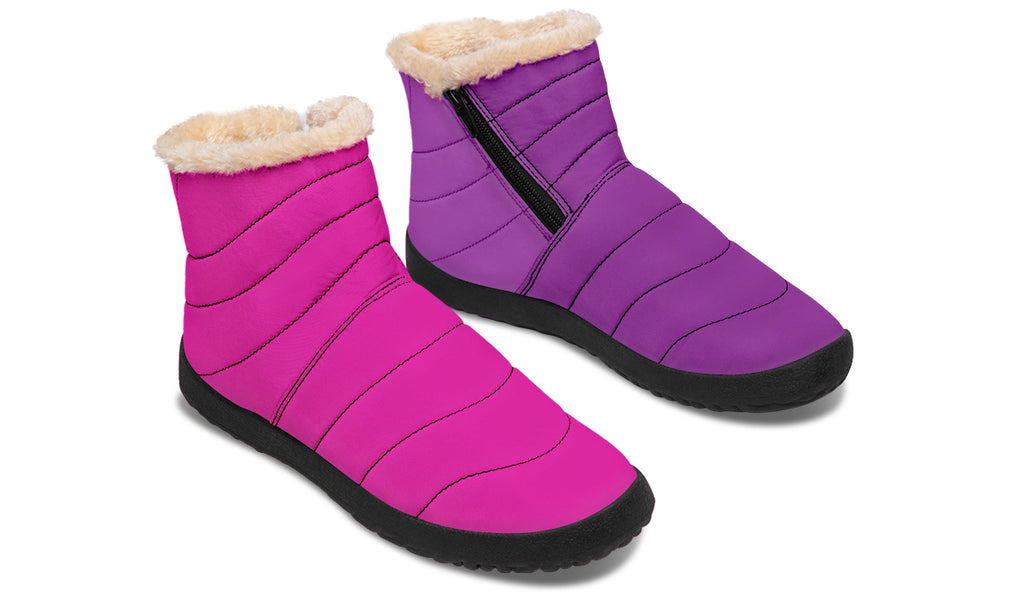 Purple And Pink Mismatch Faux Fur Ankle Boots